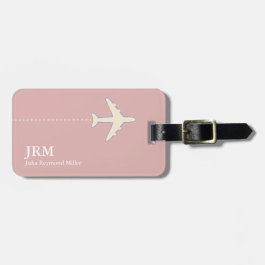 Gepersonaliseerde stoffige roze vliegtuig reiziger bagagelabel (Voorkant horizontaal)