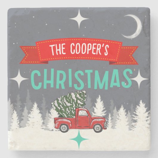 Gepersonaliseerde Stone Christmas Tree Onderzetter (Voorkant)