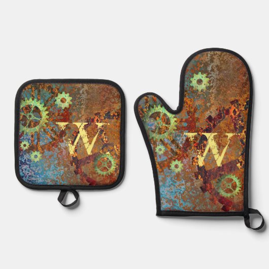 Gepersonaliseerde stoomponsklokken ovenwant & pannenlap set (Voorkant)