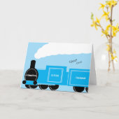 Gepersonaliseerde stoomtrein nieuwe baby boy kaart (Gele Bloem)