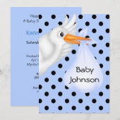 Gepersonaliseerde Stork Baby Jongen Douche Uitnodi Kaart (Voorkant / Achterkant)