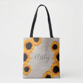 Gepersonaliseerde stralende zonnebloem burlap Canv Tote Bag (Voorkant)