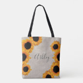 Gepersonaliseerde stralende zonnebloem burlap Canv Tote Bag (Achterkant)