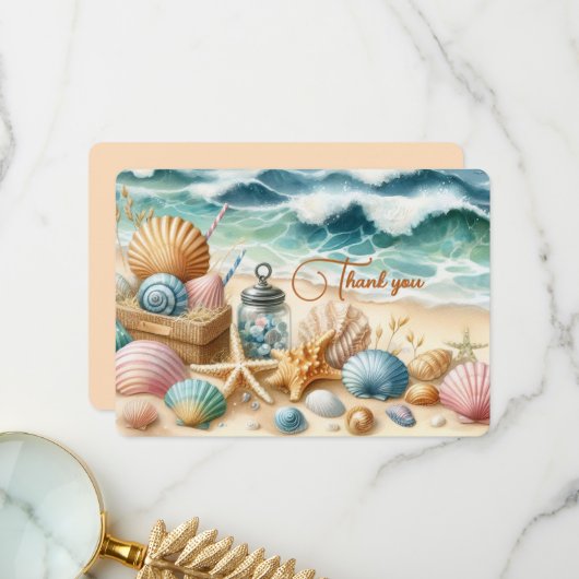 Gepersonaliseerde strand bedankkaart (Voorkant / Achterkant in situ)