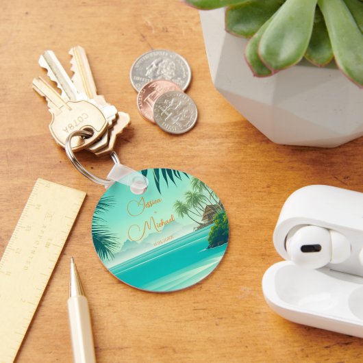 Gepersonaliseerde strand bruiloft gunst sleutelhanger (Bureau)