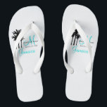 Gepersonaliseerde strand bruiloft Teenslippers<br><div class="desc">Aangepaste Monogram Reizen Trouwkleding Teenslippers voor Beach Weddings. Pas aan met uw namen, datum, monogram, gehuwde achternaam initiaal en bestemming. Een geweldig welkomstgeschenk voor uw gasten. Zorg voor schoenen voor uw gasten voor de strandceremonie. Komt overeen met de gepersonaliseerde bruiloft strand canvas tas in onze winkel die u kunt gebruiken...</div>