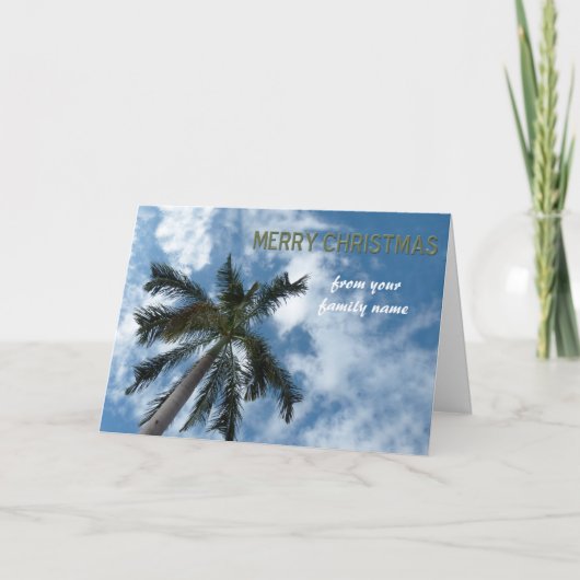 Gepersonaliseerde Strand Kerst Kaart met Palmboom (Voorkant)