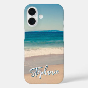 Gepersonaliseerde Strandfoto Ocean Blue iPhone 16 Hoesje
