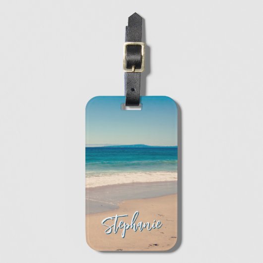 Gepersonaliseerde Strandfoto Ocean Blue Schilderac Bagagelabel (Voorkant (verticaal))