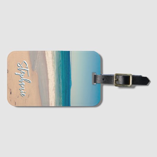 Gepersonaliseerde Strandfoto Ocean Blue Schilderac Bagagelabel (Voorkant (horizontaal))