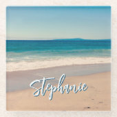 Gepersonaliseerde Strandfoto Ocean Blue Schilderac Glazen Onderzetter (Voorkant)