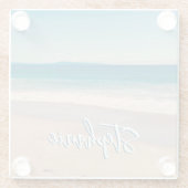 Gepersonaliseerde Strandfoto Ocean Blue Schilderac Glazen Onderzetter (Achterkant)