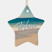 Gepersonaliseerde Strandfoto Ocean Blue Schilderac Keramisch Ornament (Rechts)