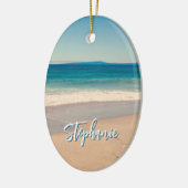 Gepersonaliseerde Strandfoto Ocean Blue Schilderac Keramisch Ornament (Links)