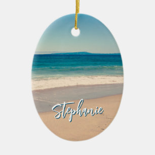 Gepersonaliseerde Strandfoto Ocean Blue Schilderac Keramisch Ornament