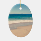 Gepersonaliseerde Strandfoto Ocean Blue Schilderac Keramisch Ornament (Achterkant)