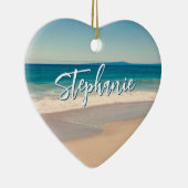 Gepersonaliseerde Strandfoto Ocean Blue Schilderac Keramisch Ornament (Rechts)