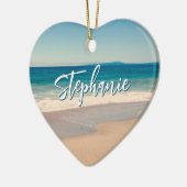 Gepersonaliseerde Strandfoto Ocean Blue Schilderac Keramisch Ornament (Links)