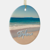Gepersonaliseerde Strandfoto Ocean Blue Schilderac Keramisch Ornament (Rechts)