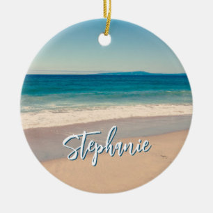 Gepersonaliseerde Strandfoto Ocean Blue Schilderac Keramisch Ornament