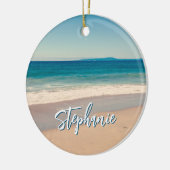 Gepersonaliseerde Strandfoto Ocean Blue Schilderac Keramisch Ornament (Links)