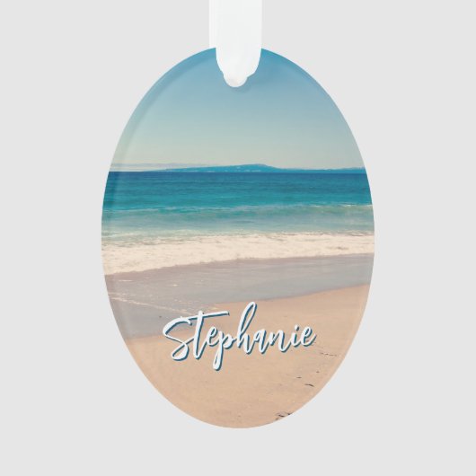 Gepersonaliseerde Strandfoto Ocean Blue Schilderac Ornament (voorkant)