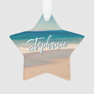 Gepersonaliseerde Strandfoto Ocean Blue Schilderac Ornament