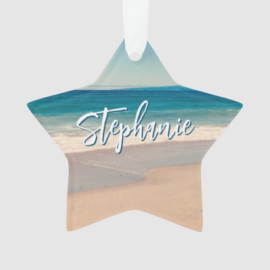 Gepersonaliseerde Strandfoto Ocean Blue Schilderac Ornament (voorkant)