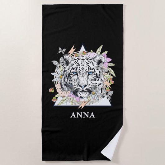 Gepersonaliseerde strandlaken aangepaste naam witt (Voorkant)