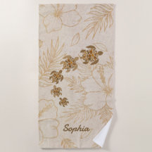 Gepersonaliseerde strandlaken naam Zee Turtle Hawa