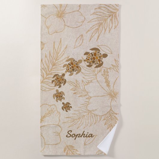 Gepersonaliseerde strandlaken naam Zee Turtle Hawa (Voorkant)