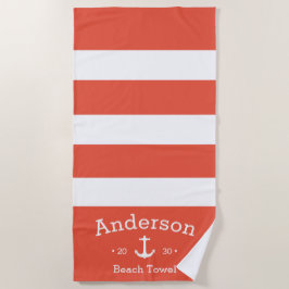 Gepersonaliseerde strandlaken - Sinaasappel/rood n