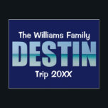 Gepersonaliseerde Strandreis Destin Cool Ocean Briefkaart<br><div class="desc">Deze coole aangepaste Destin Florida briefkaarten zijn voorzien van uw persoonlijke groepsnaam voor een familiereünie of reis naar de Emerald Coast. De letters van het woord DESTIN zijn gevuld met prachtige oceaanfotografie voor uw vakantie.</div>