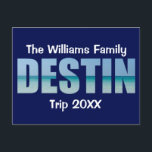 Gepersonaliseerde Strandreis Destin Cool Ocean Briefkaart<br><div class="desc">Deze coole aangepaste Destin Florida briefkaarten zijn voorzien van uw persoonlijke groepsnaam voor een familiereünie of reis naar de Emerald Coast. De letters van het woord DESTIN zijn gevuld met prachtige oceaanfotografie voor uw vakantie.</div>