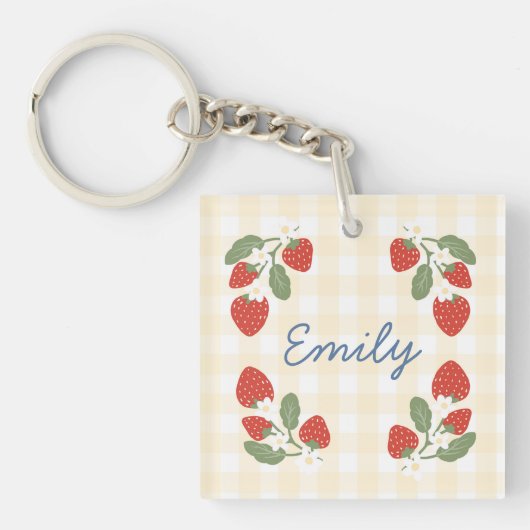 Gepersonaliseerde Strawberry Berry Sweet Party Pic Sleutelhanger (voorkant)