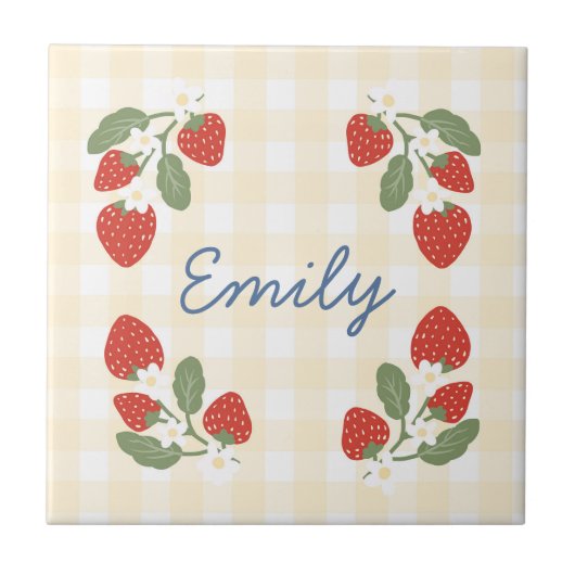 Gepersonaliseerde Strawberry Berry Sweet Party Pic Tegeltje (Voorkant)