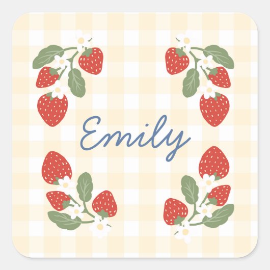 Gepersonaliseerde Strawberry Berry Sweet Party Pic Vierkante Sticker (Voorkant)