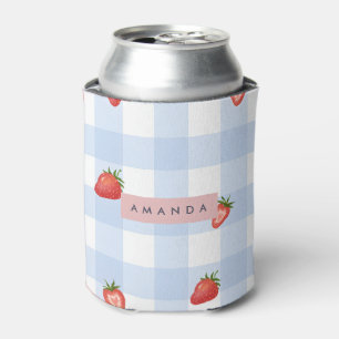 Gepersonaliseerde Strawberry & Blue Gingham Patroo Blikjeskoeler