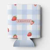 Gepersonaliseerde Strawberry & Blue Gingham Patroo Blikjeskoeler (Achterkant)