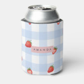 Gepersonaliseerde Strawberry & Blue Gingham Patroo Blikjeskoeler (Blikje Achterkant)