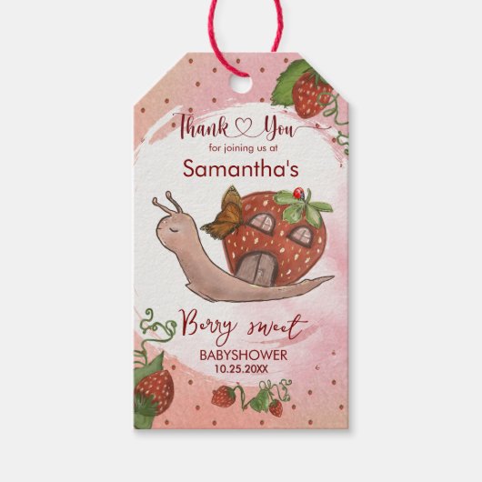 Gepersonaliseerde Strawberry Snail Baby shower Gif Cadeaulabel (Voorkant)