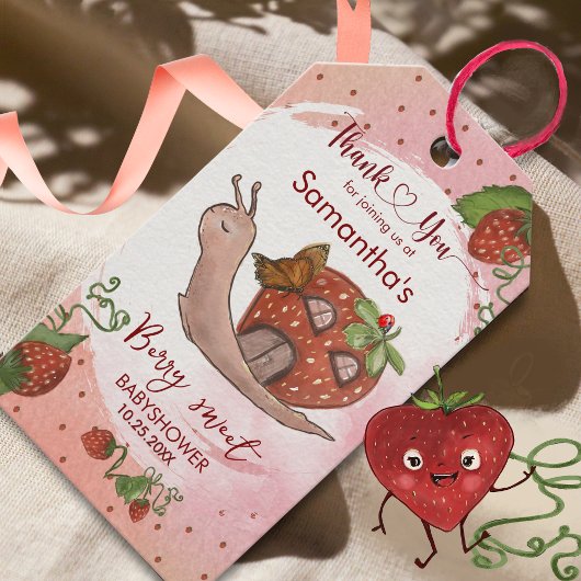 Gepersonaliseerde Strawberry Snail Baby shower Gif Cadeaulabel