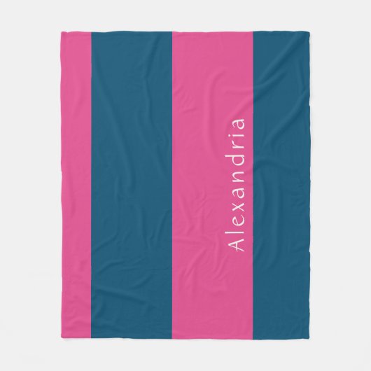 Gepersonaliseerde Streep Roze Blauw Fleece Deken (Voorkant)