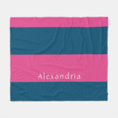 Gepersonaliseerde Streep Roze Blauw Fleece Deken (Voorkant (Horizontaal))