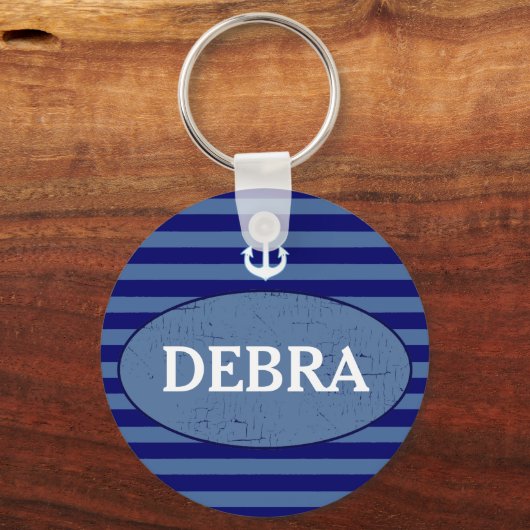 gepersonaliseerde strepen ankermarine sleutelhanger (Voorkant)