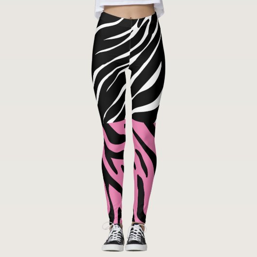 Gepersonaliseerde Strepen Grote Kat Print Wild Ani Leggings (Voorkant)