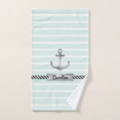 Gepersonaliseerde Striped Green Waterverf Anchor Bad Handdoek (Handdoek)