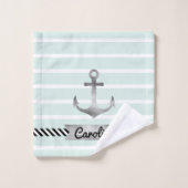 Gepersonaliseerde Striped Green Waterverf Anchor Bad Handdoek (Wasdoekje)