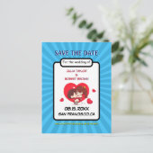 Gepersonaliseerde stripstijl slaat de datum op aankondigingskaart (Staand voorkant)