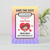 Gepersonaliseerde stripstijl slaat de datum op kaart (Staand voorkant)